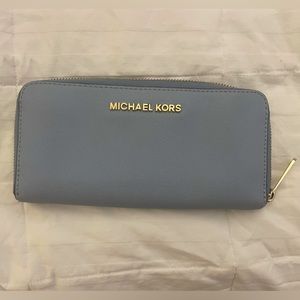 Light Blue Michael Kors Jet Set travel long wallet